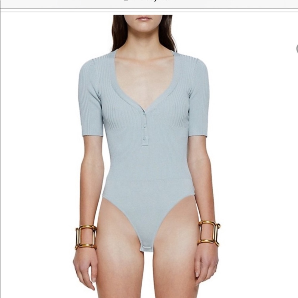 Jonathan Simkhai Light Blue Ribbed Short Sleeve Bodysuit